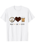 Men's T-Shirt Peace Love Coffee With Graphic Symbols Coffee Cup