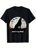 Men's T-Shirt Dont Cry Wolf Howling Midnight Wolf Among Shining City Silhouette