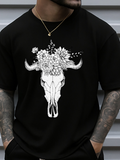 Men's T-Shirt Blooming Wildflowers With Elegant Bull Skull Illustration