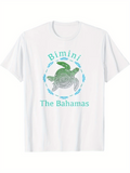 Men's T-Shirt Bimini The Bahamas Colorful Artistic Sea Turtle With Flowing Ocean Waves