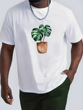 Men's T-Shirt Hand Painted Green Leaves In A Brown Flowerpot Plant