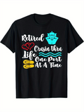 Men's T-Shirt Retired Cruisin Thru Life With Cartoon Cruise Ship And Floating Waves