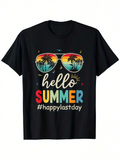Men's T-Shirt Hello Summer Rainbow Text With Sunglasses And Palm Trees Graphic Shirt