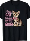 Men's T-Shirt The Cat In Charge With Pink Bow Sitting Striped Cute Kitten