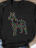 Men's T-Shirt Colorful Festive Holiday Lights Wrapped Around Dog Silhouette