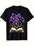 Men's T-Shirt Blooming Purple Irises Emerging Gracefully From An Open Old Book