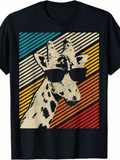 Men's T-Shirt Retro Sunset Stripes With Cool Giraffe Wearing Sunglasses Graphic Giraffe