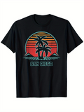 Men's T-Shirt San Diego Vibrant Sunset With Palm Trees And Ocean Waves
