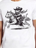 Men's T-Shirt Western Adventure With Cat Wearing Cowboy Hat Riding Horse