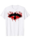 Men's T-Shirt Dark Flight With Red Splatter Over Gnarled Branchy Trees Crow