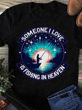 Women's T-Shirt Someone I Love Fishing Silhouette Beneath Vibrant Colorful Night Sky Reflection
