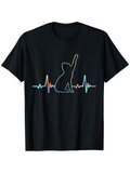 Men's T-Shirt Neon Pulse Line With Playful Cat Silhouette Sitting Among Vibrant Heartbeat