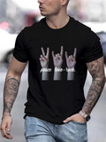 Men's T-Shirt Peace Love Rock Gesture With Photorealistic Hands On Black Shirt