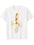 Men's T-Shirt Shining Metallic Gold Swirl With Musical Symbol Treble Clef