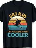 Men's T-Shirt Ski Kid Cooler Retro Sunset Colors Behind Skiing Silhouette