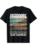 Men's T-Shirt Outdoors Explorer Painted Nature Layers With Sunset Mountain Landscape