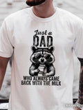 Men's T-Shirt Just A Dad With Glasses Holding Milk Among Hand Drawn Raccoon