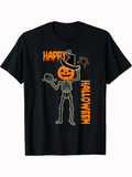 Men's T-Shirt Happy Halloween Skeleton With Pumpkin Head And Witch Hat