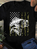 Men's T-Shirt Vintage American Flag With Jumping Largemouth Bass Illustration Fish