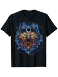 Men's T-Shirt Electric Blue Aura With Luminous Abstract Patterns Surrounding Majestic Wolf