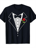 Men's T-Shirt Classic Black Tie Tuxedo With Bowtie And Red Rose Durably Printed Shirt