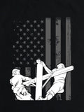 Men's T-Shirt Working Linemen Against Faded American Flag Background