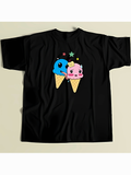 Men's T-Shirt Colorful Stars With Cartoon Animal Ice Cream Cones Under Night Sky