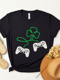 Women's T-Shirt Lucky Four Leaf Clover Connected With Gaming Controllers
