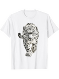 Men's T-Shirt Monochrome Realistic Walking Snow Leopard Illustration Shirt