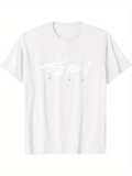 Men's T-Shirt Minimal White T Shirt With Abstract Lines Subtle Shark Motif