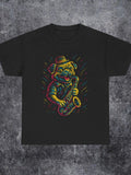 Men's T-Shirt Colorful Lights With Playful Hat Jazz Playing Musician Dog
