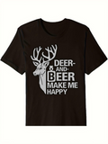 Men's T-Shirt Deer And Beer Make Me Happy With Bold Typography Beside A Majestic Deer