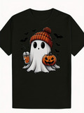Men's T-Shirt Autumn Pumpkin Latte With Friendly Halloween Ghost