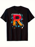 Men's T-Shirt Colorful Paint Splash With Dripping Patterns On Large Letter R