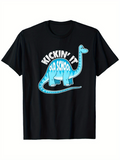 Men's T-Shirt Kickin It Old School With Blue Cartoon Dinosaur