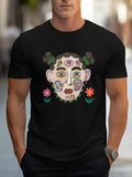 Men's T-Shirt Colorful Flower Accents With Surreal Patterned Artistic Portrait Face