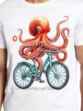 Men's T-Shirt Vivid Underwater Adventure Octopus Riding On A Classic Bicycle