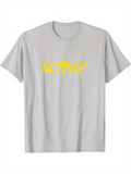 Men's T-Shirt Abstract Yellow Typographic Design On Simple White T Shirt