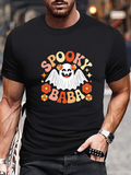 Men's T-Shirt Spooky Baba Smiling Ghost Surrounded By Retro Colorful Flowers