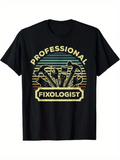 Men's T-Shirt Professional Fixologist Retro Colorful Tools And Striped Sunset Skyline