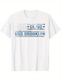 Men's T-Shirt Distressed American Flag With Blue Letters And Warship USS Brooklyn