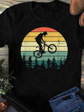 Men's T-Shirt Vintage Sunset With Pine Trees And Silhouette Rider On Bicycle