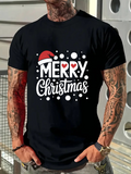 Men's T-Shirt Merry Christmas Festive Red Santa Hat With Falling Snow Dots Christmas