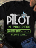 Men's T-Shirt Pilot In Progress Please Wait Airplane Flying Above Progress Bar