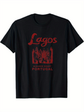 Men's T-Shirt Lagos Portugal Vintage Landmark Graphic Tee Featuring Red Architecture
