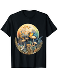 Men's T-Shirt Golden Moonlight With Botanical Ferns And Colorful Mushrooms Nature