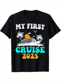 Men's T-Shirt My First Cruise 2025 Sunset Palms With Seagull Island Ship