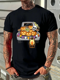 Men's T-Shirt Vintage Car With Halloween Pumpkins Lantern And Owl Display