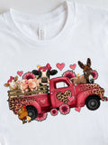 Men's T-Shirt Charming Pink Hearts With Farm Animals In Classic Pickup Truck