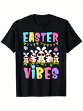 Men's T-Shirt Easter Vibes Colorful Bunny Ears With Sunglasses Eggs And Spring Flowers